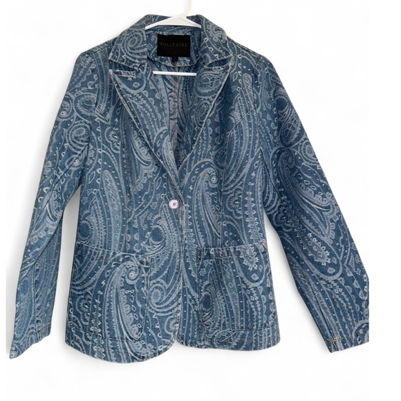 Solitaire Jackets & Blazers - Solitaire Vintage Blue Paisley Women's Jean Jacket